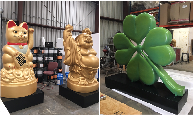 Custom 3D Foam Sculptured Buddah Lucky Cat Clover Decor for Retail Display and Tradeshow