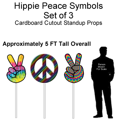 Hippie Peace Symbols Cardboard Cutout Standup Prop - Self Standing - Set of 3 