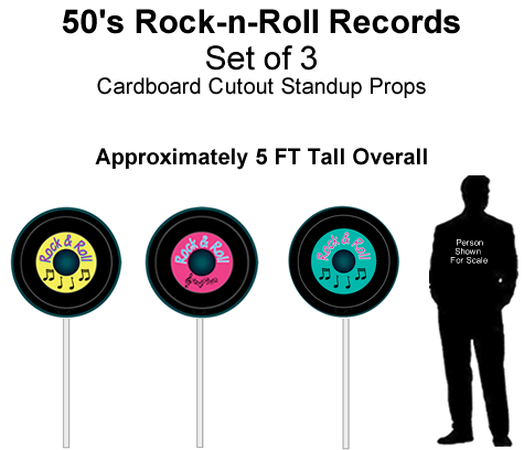 50's Rock-n-Roll Records Cutout Standup Prop - Self Standing - Set of 3 