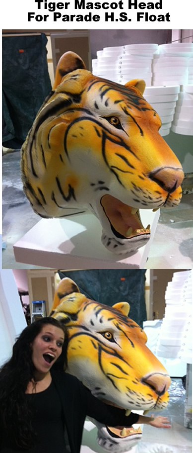 big foam tiger head prop for parade float