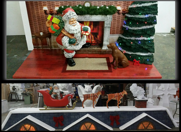 Custom Foam Christmas Window Displays Santa Reindeer Sleigh
