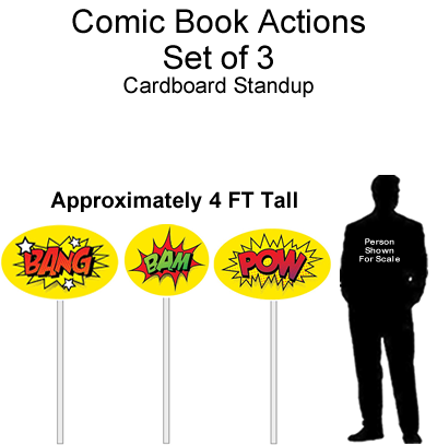 Comic Book Actions Cutout Standup Prop - Self Standing - Set of 3 